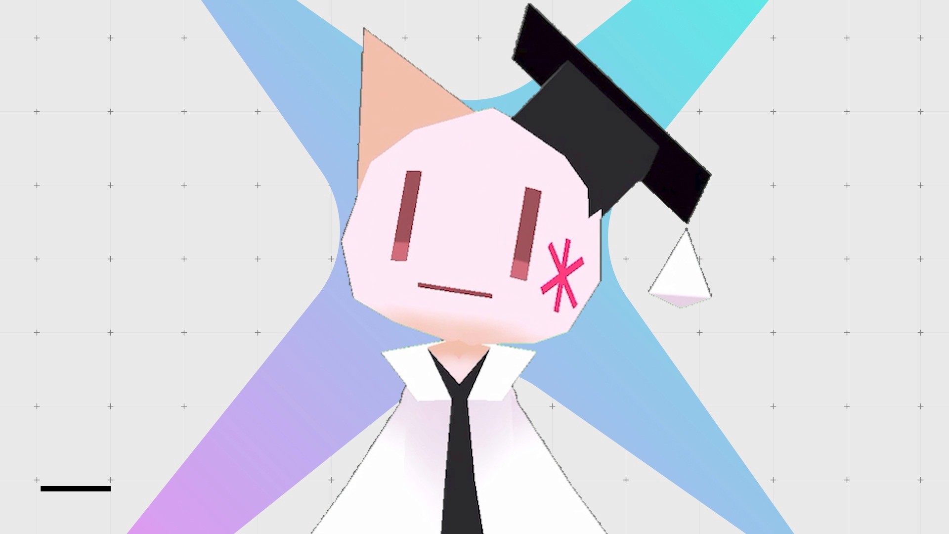 A video game character on a purple background