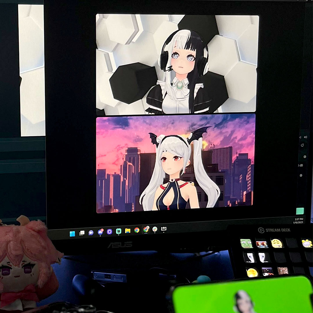 A screen recording of two vtubers side by side in OBS program